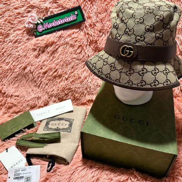 GUCCI Brown Canvas Bucket Hat with complete inclusions in size 57 or small - Picture 2 of 6